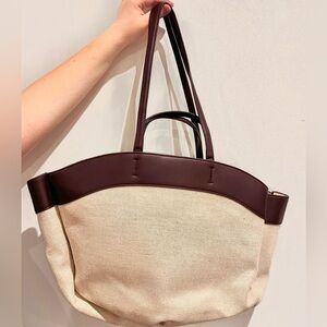 Zara Combination Tote Bag Canvas Faux Leather Shoulder Hand Bag